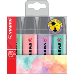 Textmarker - BOSS ORIGINAL Pastel - 4er Pack - Hauch von Minzgrün, rosiges Rouge, Schimmer von Lila, zartes Türkis