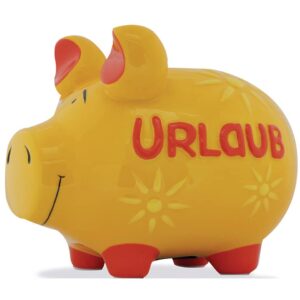 Spardose Schwein "Urlaub" - gelb, mittel