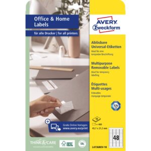 L4736REV-10 Universal-Etiketten - 45,7 x 21,2 mm, weiß, 480 Etiketten, wiederablösbar