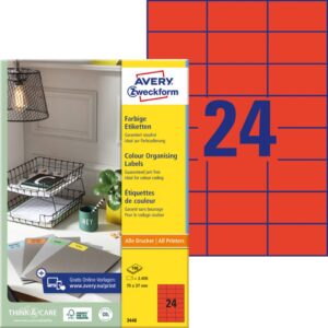 3448 Etiketten - 70 x 37 mm, rot, 2.400 Etiketten/100 Blatt, permanent