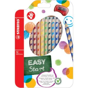 Ergonomischer Buntstift für Rechtshänder - EASYcolors - 12er Pack mit Spitzer