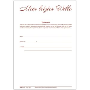 Testament Brief mit Anweisungen und Vollmacht für den Todesfall, DIN A4