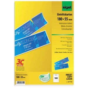 Eintrittskarten mit Abriss - bedruckbar, 180x 55 mm, 100 Stück auf A4 Bögen, weiß