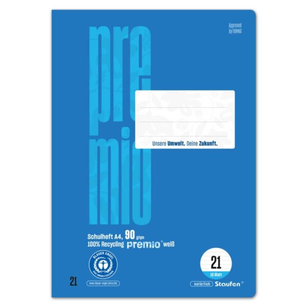 Heft - LIN21, A4, 16 Blatt, 90 g/qm, 9 mm liniert