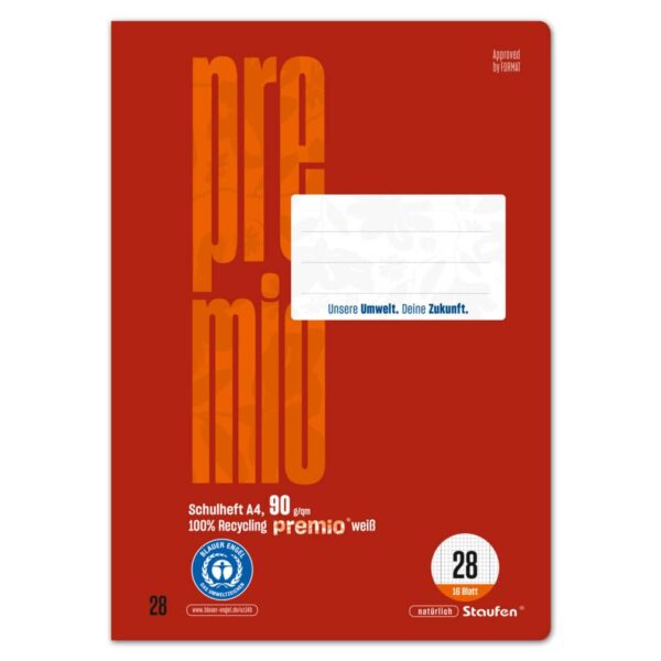 Heft LIN28 - A4, 16 Blatt, 90 g/qm, kariert mit Randlinien