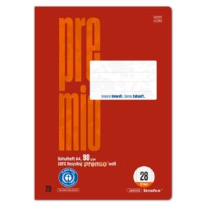 Heft LIN28 - A4, 32 Blatt, 90 g/qm, kariert mit Randlinien