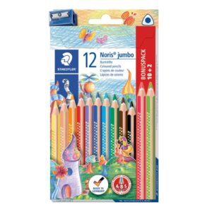 Farbstifte Bonuspack Noris® jumbo - 4 mm, dreikant, Kartonetui, 10+2 Farben + Spitzer