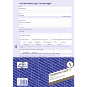 2849 Einheitsmietvertrag - Wohnungen, DIN A4, mit Hausordnung, 1 Satz, blau