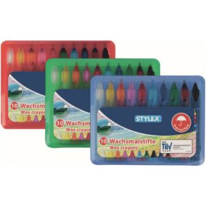 Wachsmalstiftetui - 10 Farben, wasserfest, Box sortiert