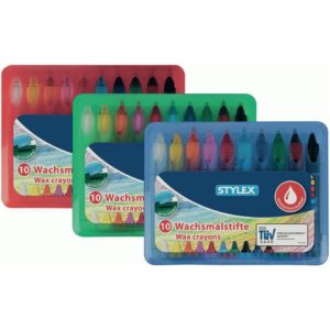 Wachsmalstiftetui - 10 Stück, wasserlöslich, Box sortiert