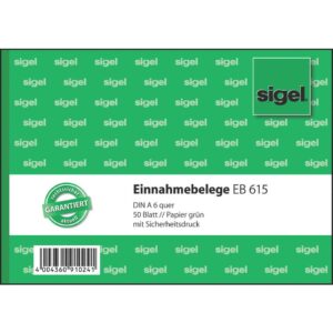 Einnahmebelege - A6 quer, Papier grün, mit Sicherheitsdruck, 50 Blatt
