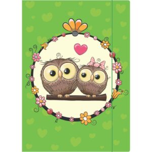 Zeichenmappe "Eulen"- A4, Karton, mit Gummizugverschluss