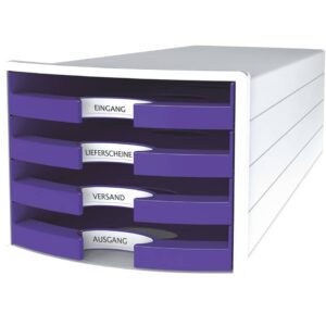 Schubladenbox IMPULS - A4/C4, 4 offene Schubladen, weiß/lila