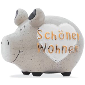 Spardose Schwein "Schöner Wohnen" - Keramik, Gold-Edition, klein