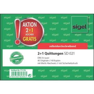 2 + 1 Aktion Quittungen mit Sicherheitsdruck - A6 quer, SD, MP, 2 x 40 Blatt