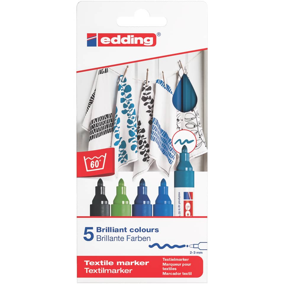 4500 Textilmarker creative - Rundspitze, 2-3 mm, 5er Set cool colours