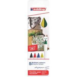 4600 Textilpen - Rundspitze, 1 mm, 5er Set basic colours