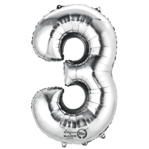 Folienballon Zahl 3 - silber
