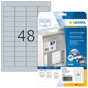 4221 Typenschildetiketten A4 silber 45,7x21,2 mm extrem stark haftend Folie matt 1200 St.