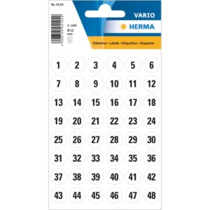 4124 Zahlen 12 mm 1-240 Papier weiß schwarz 5 Bl.