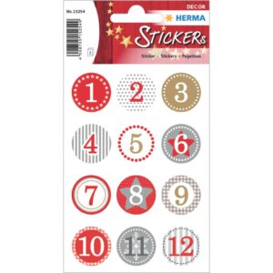 15254 Sticker DECOR Adventskalendersticker 1-24 - rot, Ø 2 cm