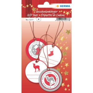 Geschenkanhänger Weihnachten - 3D, Ø 5 cm, 4 Stück, rot silber