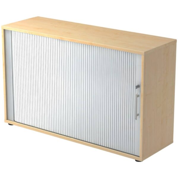 Hammerbacher Rollladenschrank - 2OH, 120 cm, Relinggriff, Ahorn/Silber, mit Montageservice