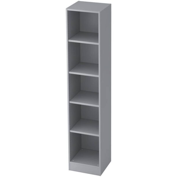 Hammerbacher Regal - schmal, 5OH, 40,6 cm breit, Sockelblende, Grau