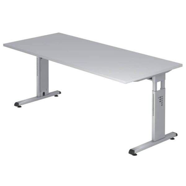 Hammerbacher Schreibtisch C-Fuß - 180 x 65-85 x 80 cm, höhenverstellbar, Grau/Silber
