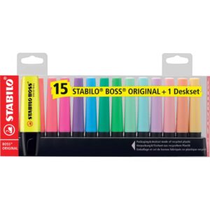 Textmarker - BOSS ORIGINAL - 15er Tischset - 9 Leuchtfarben, 6 Pastellfarben