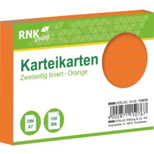 Karteikarten - DIN A7, liniert, orange, 100 Karten