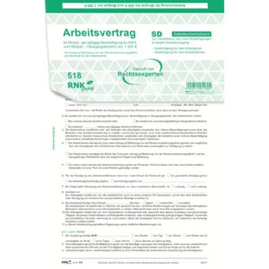 Arbeitsvertrag für geringfügig und Teilzeit-Beschäftigte - SD, 2 x 2 Blatt + Zusatzblatt, DIN A4