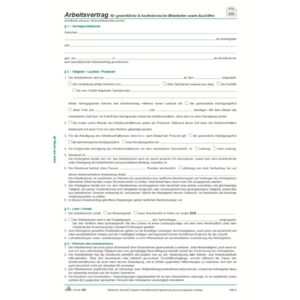 Arbeitsvertrag für gewerbliche Arbeitnehmer, 2 Seiten, DIN A4