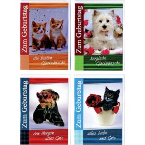 Geburtstagskarte Hund/Katze - inkl. Umschlag, sortiert