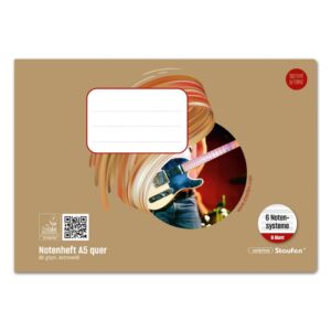 Notenheft - A5 quer, 8 Blatt, 80 g/qm, 6 Notensysteme