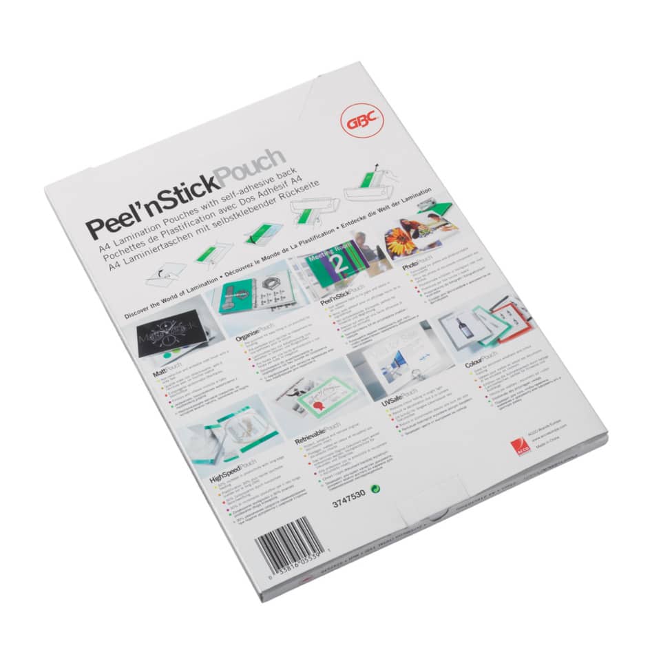 Laminiertasche Peel'n'Stick, A4, 125 Micron, glänzend, 100 Stück, glasklar