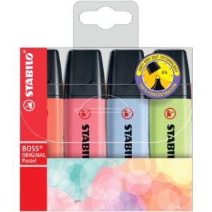Textmarker - BOSS ORIGINAL Pastel - 4er Pack - Korallrot, Kirschblütenrosa, Wolkenblau, Prise von Limette