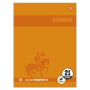Collegeblock Premium LIN 21 - A4, 80 Blatt, 90 g/qm, orange, liniert mit Rand innen