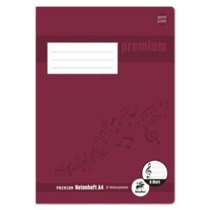 Notenheft PREMIUM Academy - A4 hoch, 90 g/qm, 8 Blatt, 12 Notensysteme