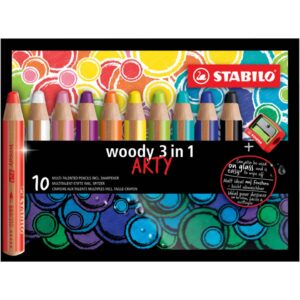 Multitalent-Stift woody 3 in 1 - ARTY - 10er Pack mit Spitzer, sortiert