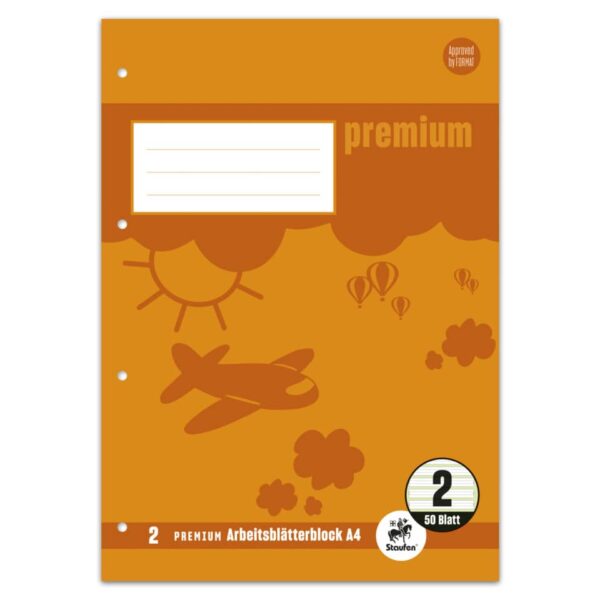 Arbeitsblätterblock PREMIUM LIN 2 - A4, 80 g/qm, 50 Blatt, beidseitig mit Rahmen