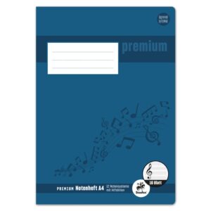 Notenheft PREMIUM Academy - A4 hoch, 90 g/qm, 8 Blatt, 6 Notensysteme mit Hilfslinien