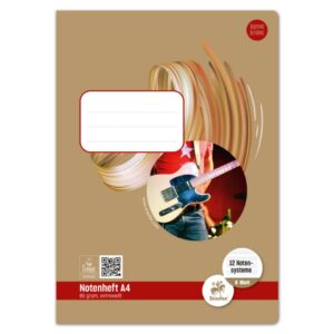 Notenheft - A4, 8 Blatt, 80 g/qm, 12 Notensysteme