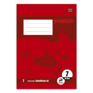 Schulblock PREMIUM LIN 5 - A5, 50 Blatt, 90 g/qm, 7 mm kariert