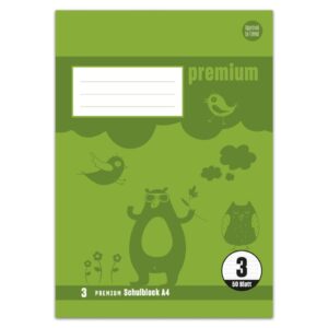 Schulblock PREMIUM LIN 3 - A4, 50 Blatt, 90 g/qm blanko Doppellinien farbig