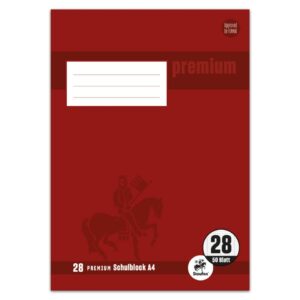 Schulblock PREMIUM LIN 28 - A4, 50 Blatt, 90 g/qm, kariert mit Randlinien