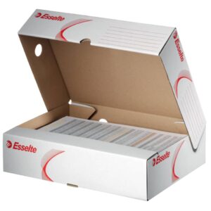 Archivschachtel, 80mm, A4, Wellpappe, weiß/rot