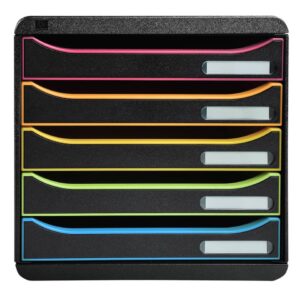 Schubladenbox Big Box Plus - A4+, 5 offene Laden, schwarz/harlekin/schwarz