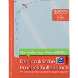 Prospekthüllenblock Economy Quick´In A4, PP, 0,05mm, glasklar, blendfrei, dokumentenecht, oben offen (extra weit), 60 Stück