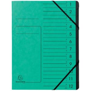 Ordnungsmappe - 12 Fächer, A4, Colorspan-Karton, grün